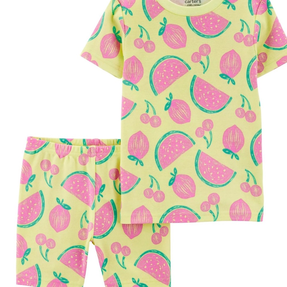 Carter's Pink and Green Fruit Print Kids Pajama Set